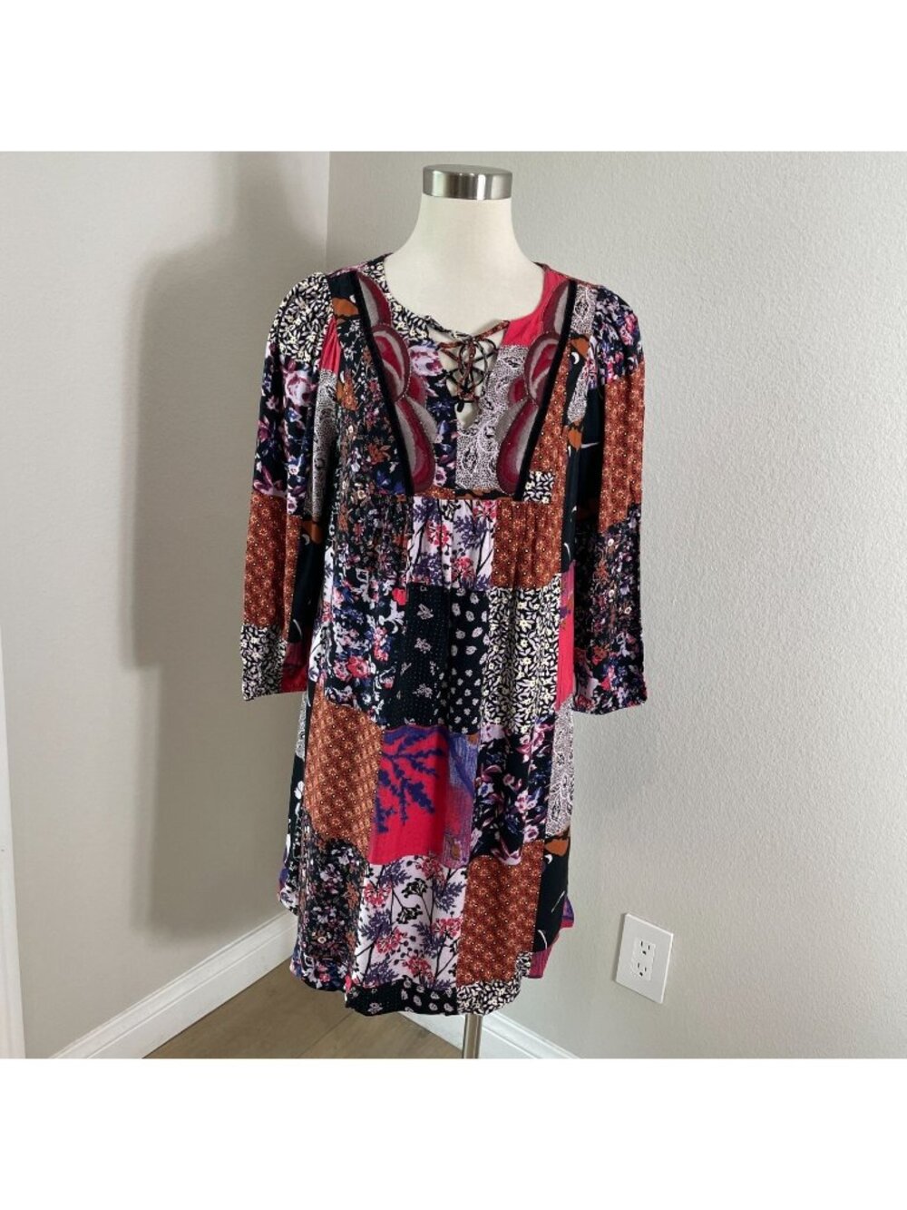 Anthropologie One September Womens Small Arcata‎ Patchwork Dress Long Sleeve
